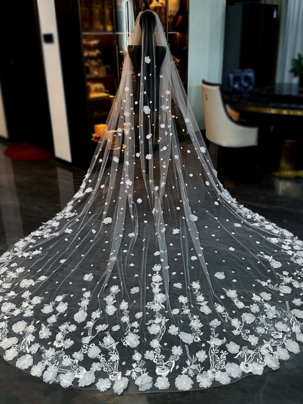 Cathedral Wedding Veil 3.5m Royal Train Handmade Flower Veil W/ Comb